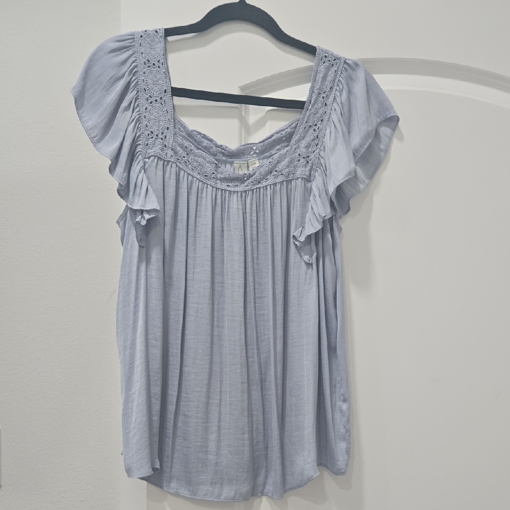 Joie Soft Blue Lace Trim Blouse